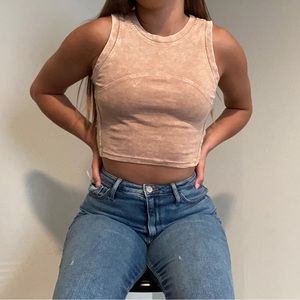 Tan Fitted Tank Crop Top